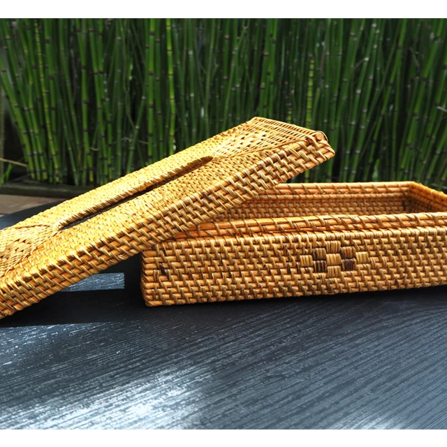 Wholesale Natural RattanTissue Box  Holder, Hand Woven Rattan Tissue Boxes