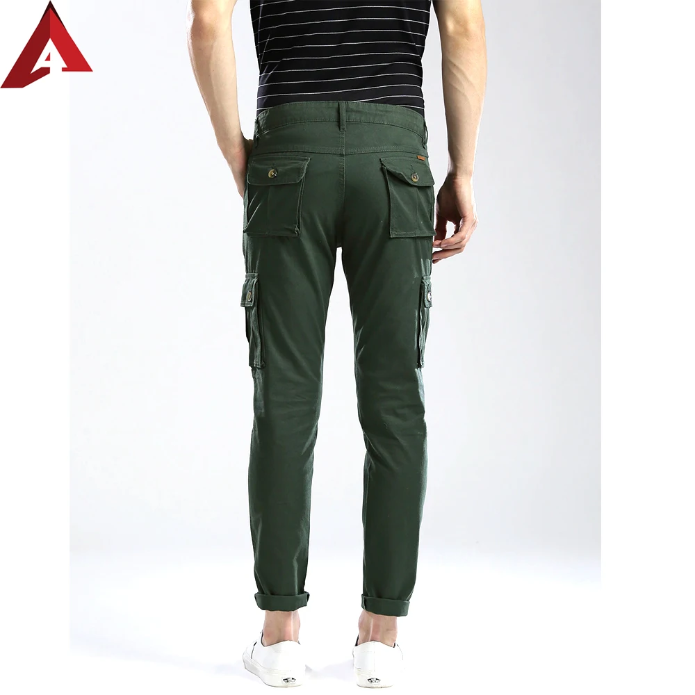 Solid Green Color With Plain Dyed And Side Pockets For Men Clothing For Men New Model Cargo Pants 2021 Reflective Stripe Elastic