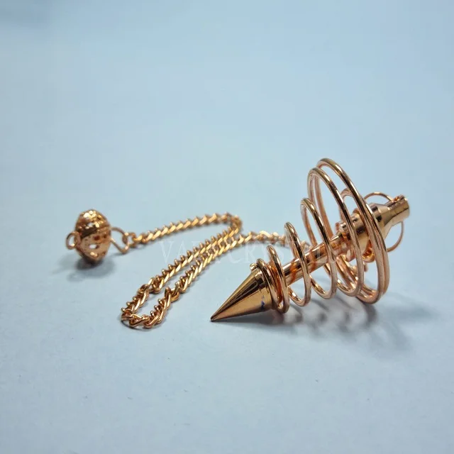 WHOLESALE COPPER COIL METAL PENDULUM KARNAK CONE CHAMBER EGYPTIAN SPRING CAGE HOLLOW POINTED SHAPE SEVEN CHAKRA PENTAGRAM