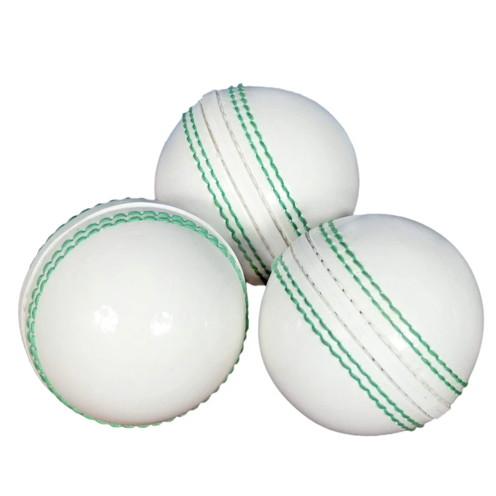 White Cricket Hard Ball with Green stitched Professional grade hard ball / Customize colors and logo