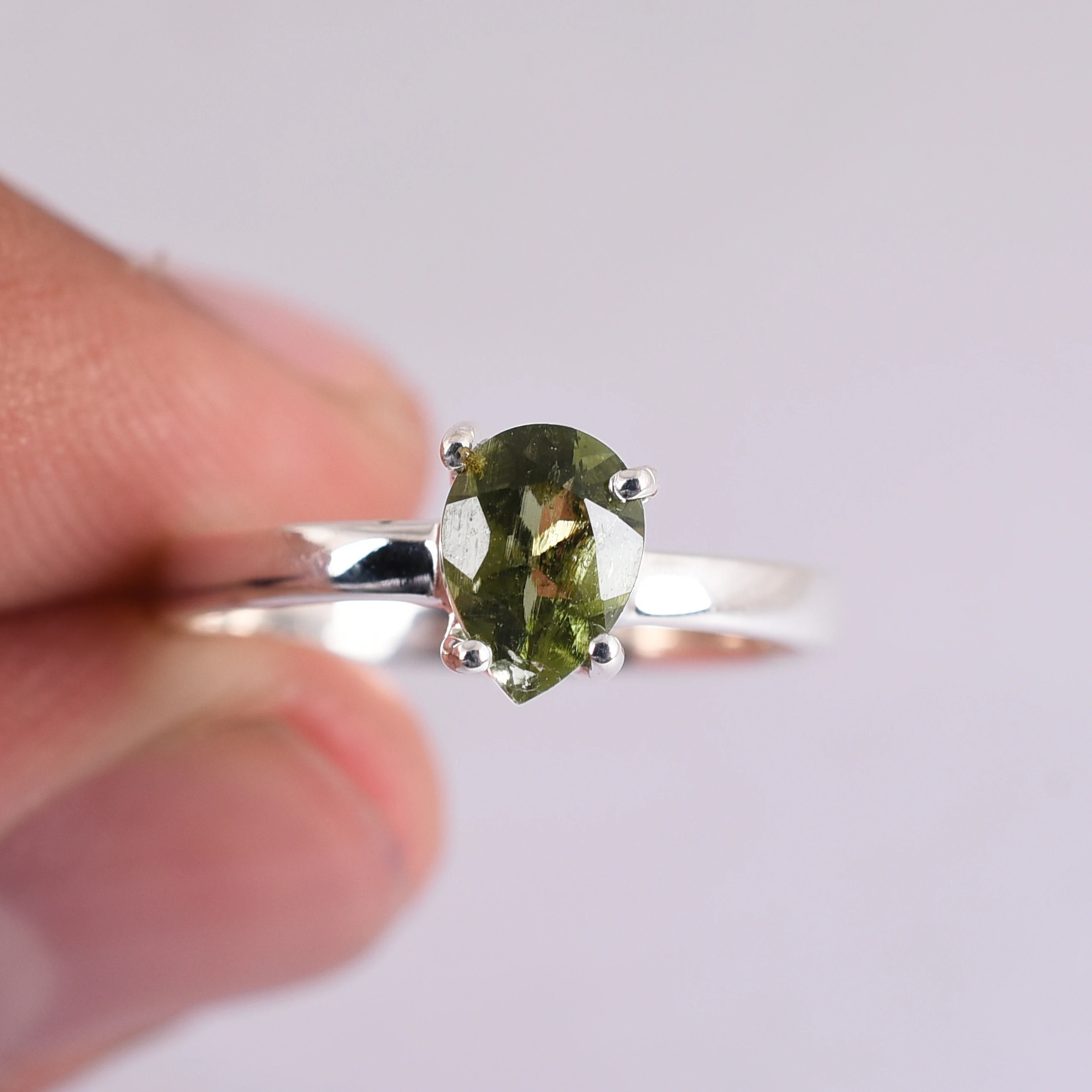 Genuine Authentic Moldavite Gemstone Ring Beautiful Handmade Design 100%Natural Gemstone Ring 925 Sterling Silver Rare Moldavite