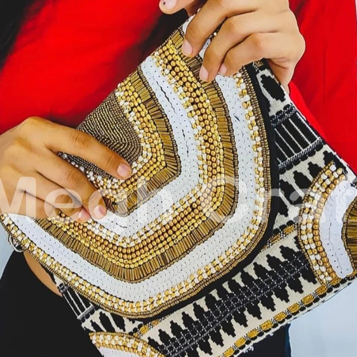 BOHO FASHION CLUTCHES - BEADED HANDWORK CLUTCHES-WHOLESALE INDIAN BOHO BEADED CLUTCH PURSE