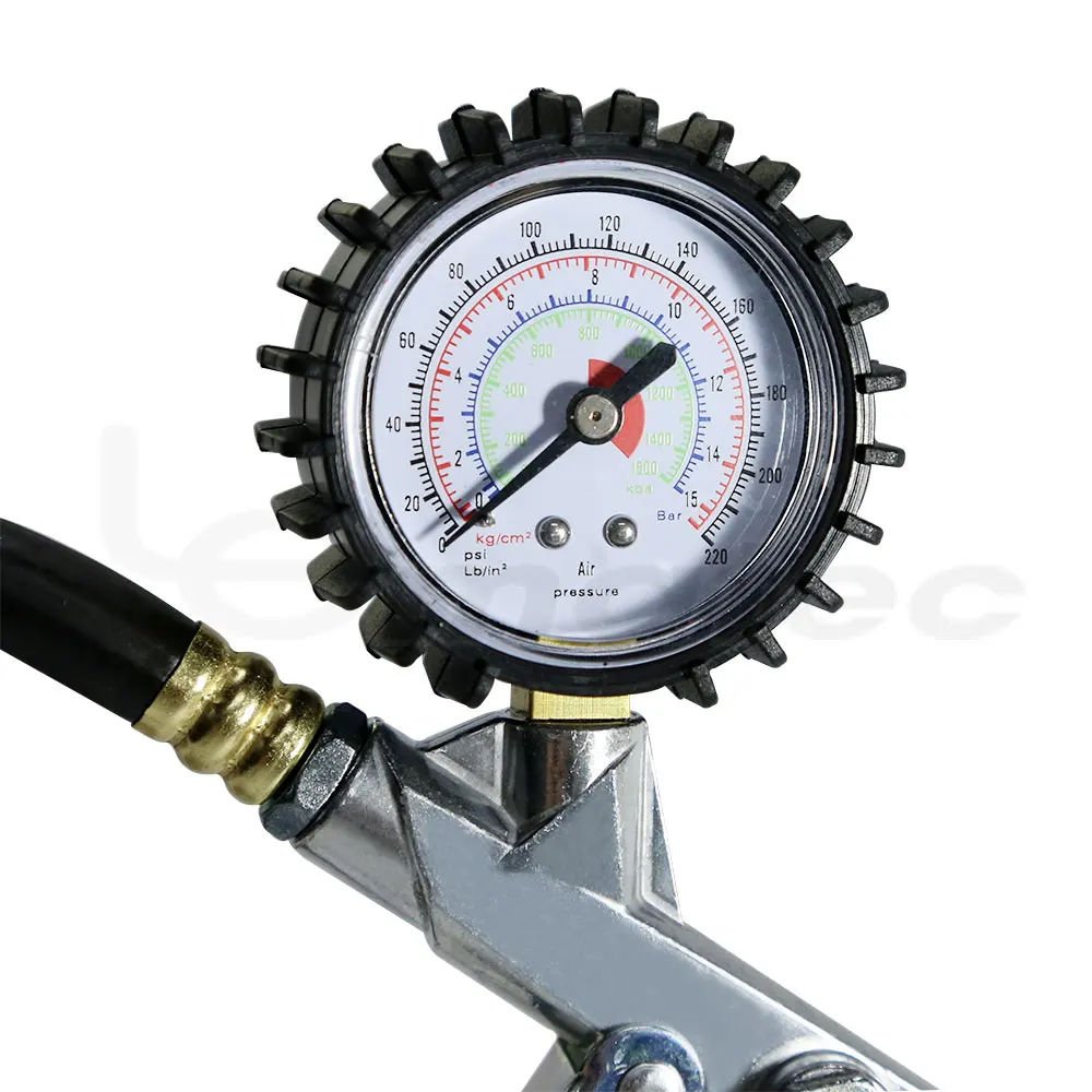 Dial Tire Aluminum Inflating Inflator Deflator Metal Gun Pressure Gauge Rubber Hose