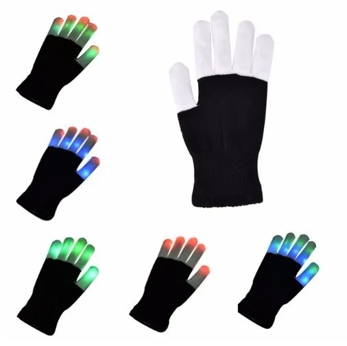 LED Rave Flashing Gloves Glow 7 Mode Light Up Finger Tip Lighting Led Gloves