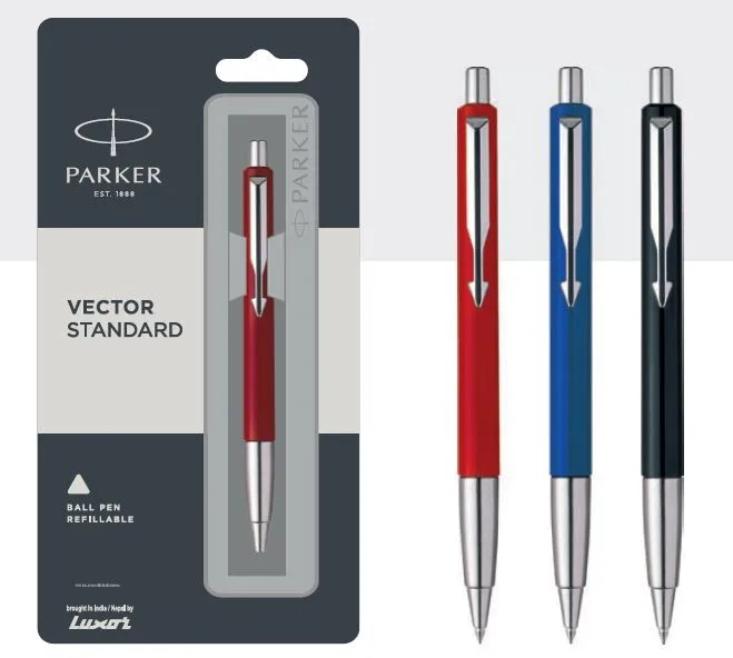 Ballpens Parker vector standard chrome trim ballpoint pens Black/Blue/Red barrel luxury sleek design parker pens