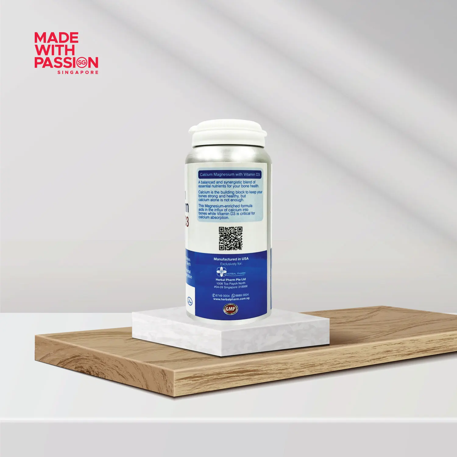 Singapore Healthcare Supplement Factory Halal Certified 100% Natural Calcium Magnesium with Vitamin D3 90s Tablets