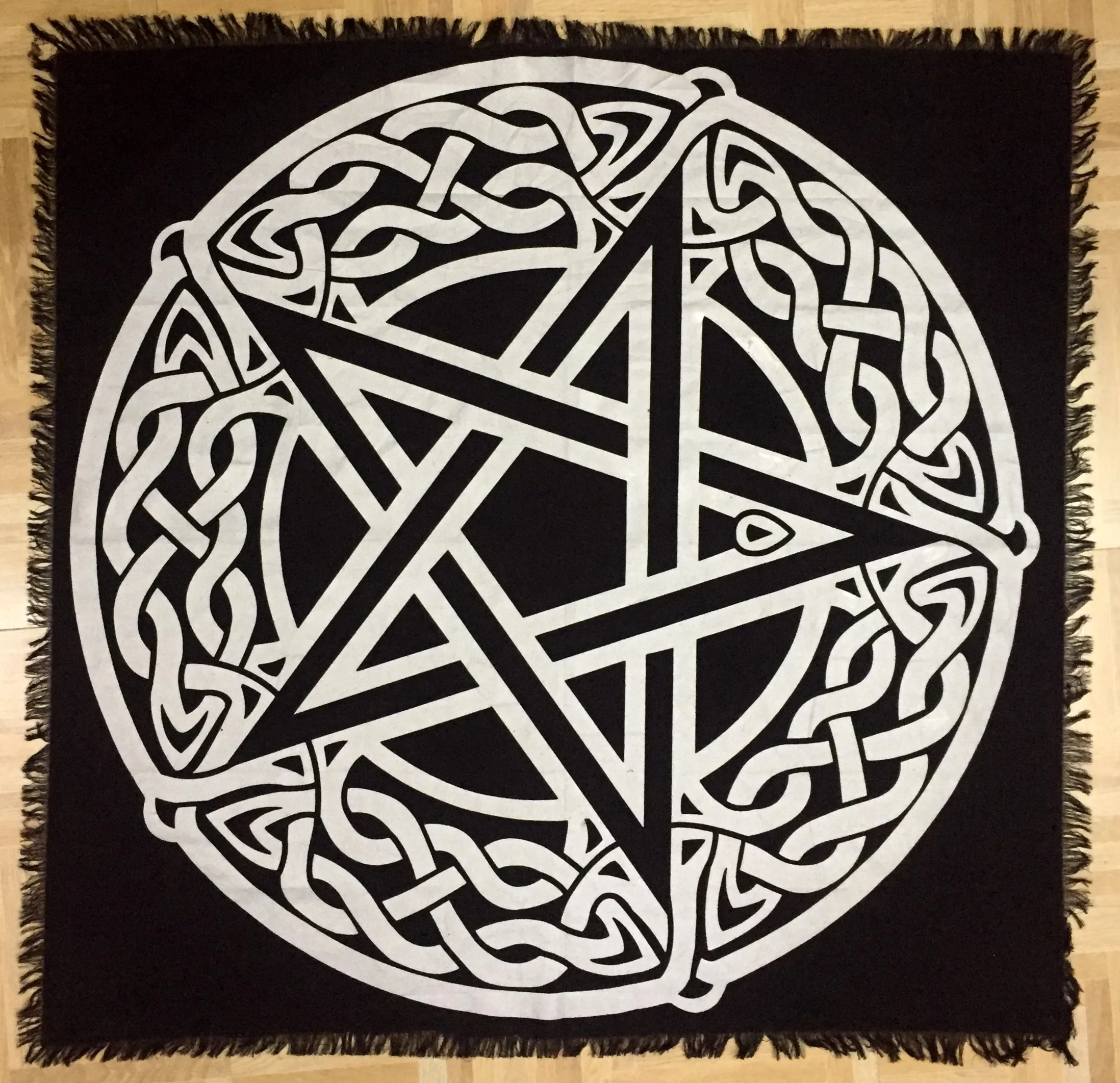 Table Cloth Altar Cloth Celtic Pentagram Black Silver Spiritual Square Shape 24 X 24 Inches