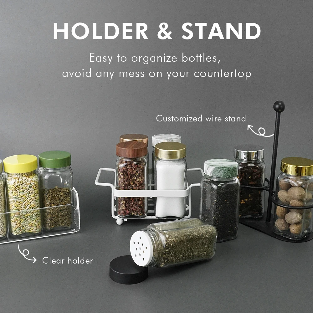 HNA Taiwan Made Glass Spice Jars 4 Ounce Square Bottles with Rose Gold Lid