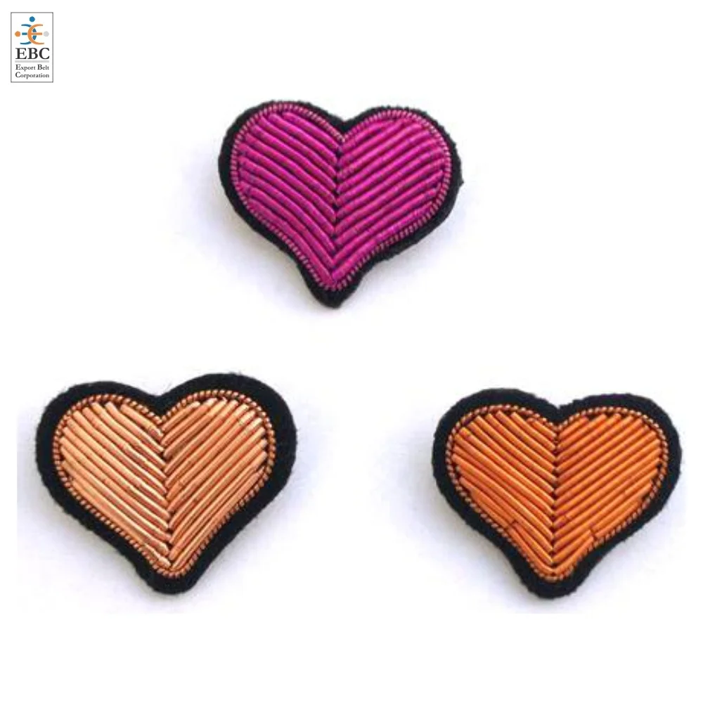 OEM LOVE Handmade Fashion Bullion Brooch Patch Wholesale Hand Embroidery Bullion wire brooch Pin Badges Patches Emblem Crest