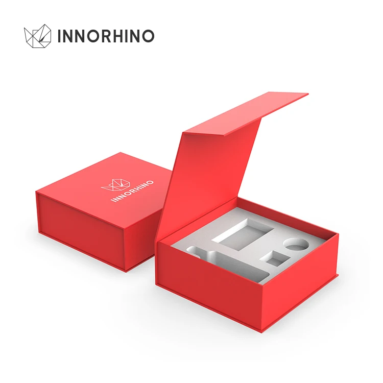 B1-206-02 Luxury Custom Logo Book Shape Printing Red Foldable Magnetic Box Lid Flip Top Rigid Gift Box Foam Insert