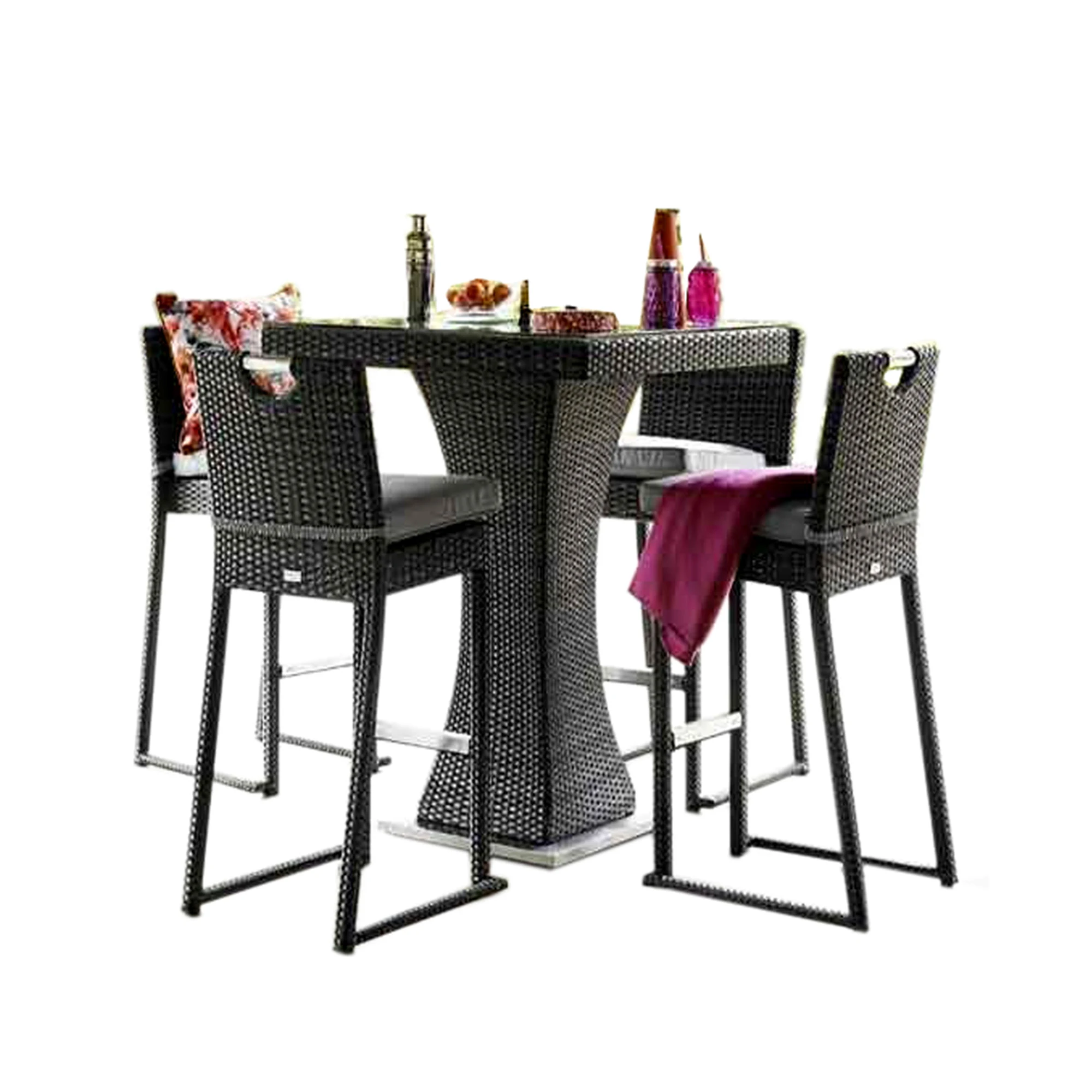 good quality outdoor aluminium bar set modern resorts patio rattan high bar chairs luxury villa outdoor furniture