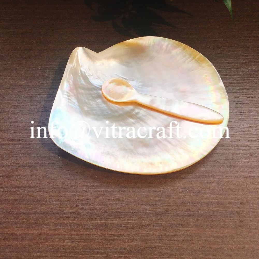 Set of  ELEGANT GOLD Pearl Serving Caviar of Gold Pearl Plate and Spoon Perfect for serving Vietnamese handicraft products