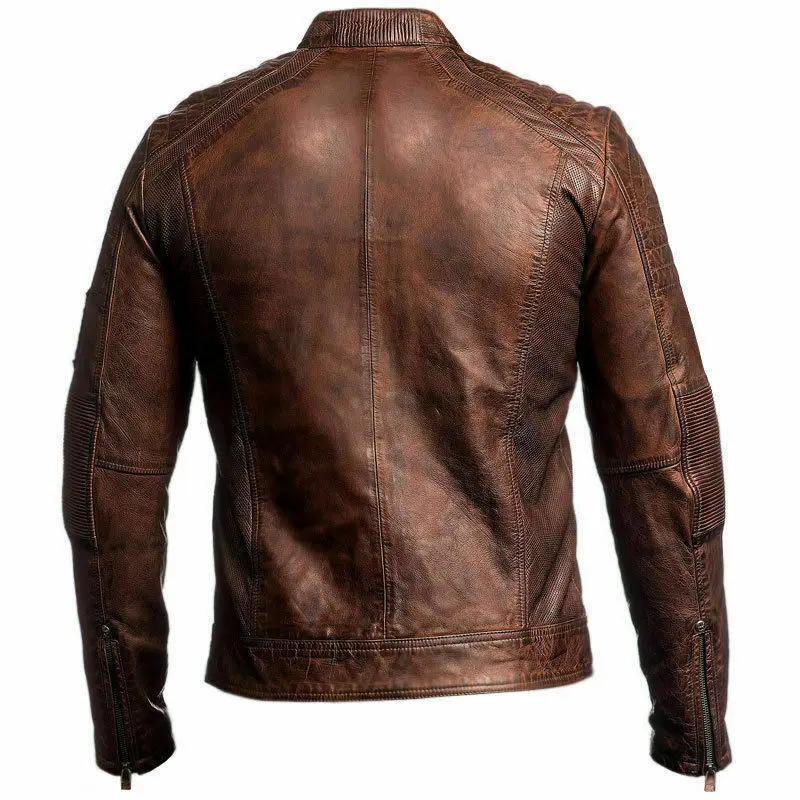 2020 New Arrival Classic Diamond Motorcycle Biker Jacket Brown Distressed Vintage real Leather Jacket