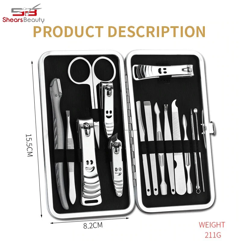 Nail Clippers Set Black Stainless 12 in 1 For Men And Women Manicure Pedicure Kit Luxury Nail File Sharp Nail