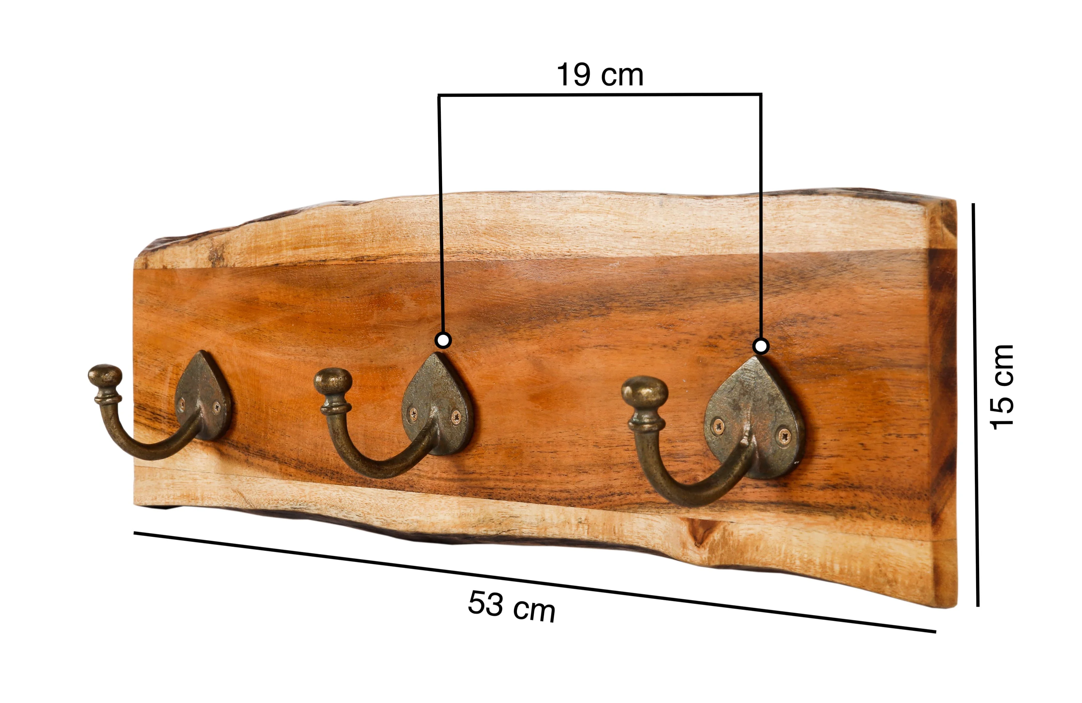 Wooden Wall Mounted Coat Rack 3 Hooks Rail Acacia Wood Natural Finish Storage Organisation Vintage Design Wall Mount Hooks Rail