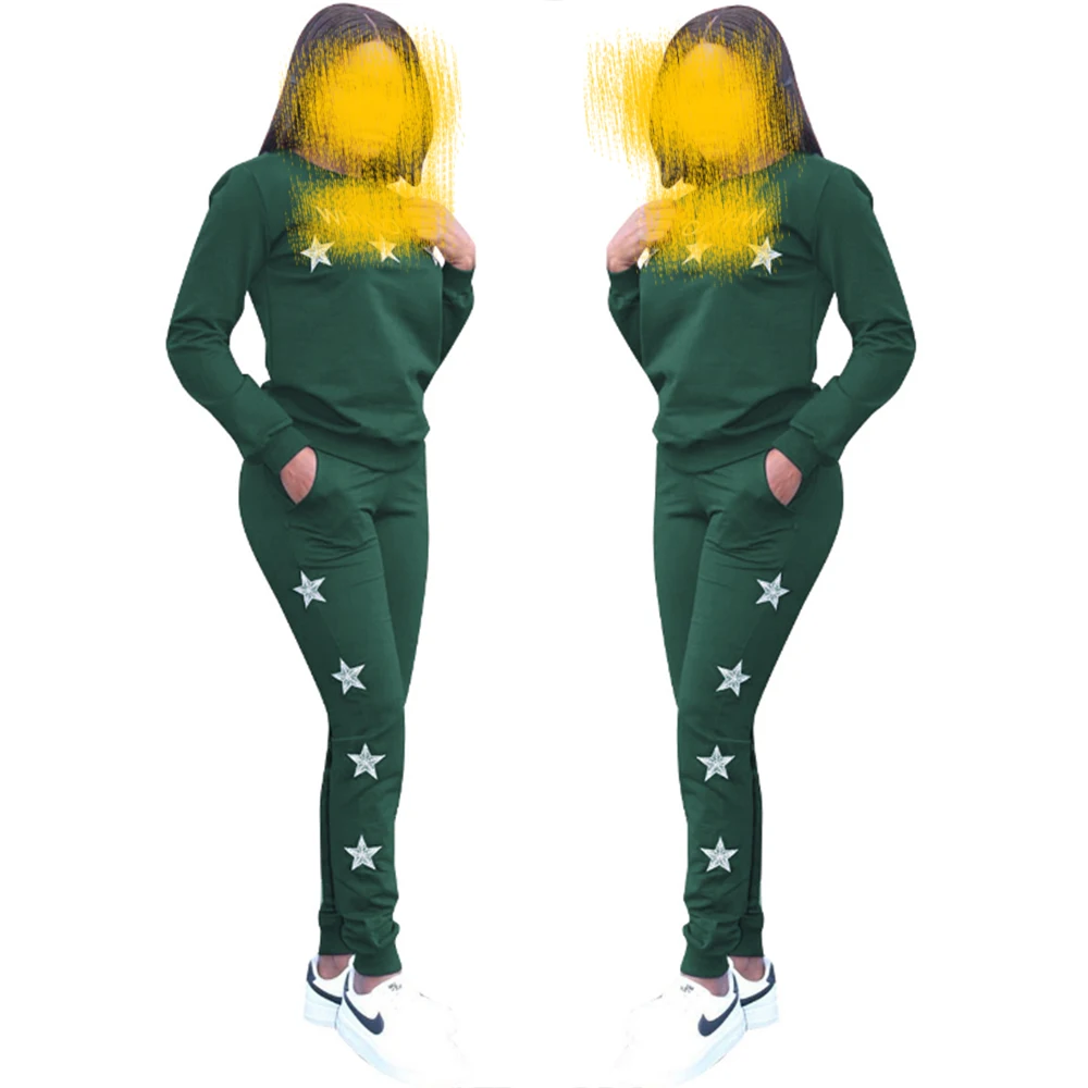 Cotton Women Good Quality Thick Cotton Winter Rhinestones Fleece Tracksuits Youth Nylon Street