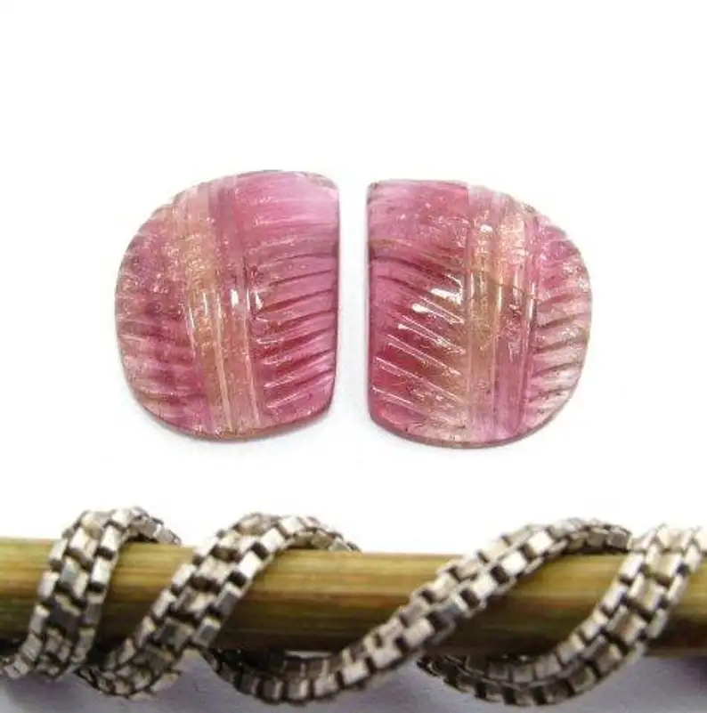 Natural Pink Tourmaline Leaf Carving