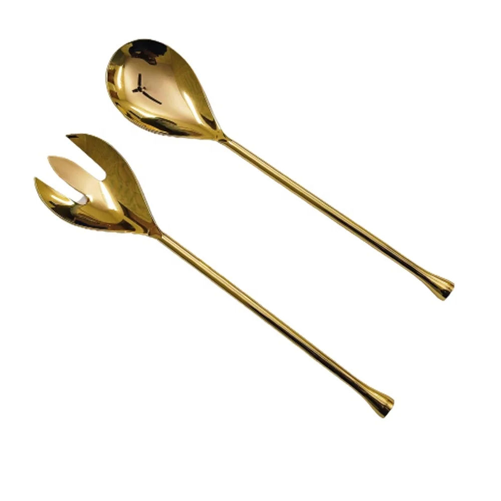 Stainless Steel Salad Server With Brass Embossed Ribbed Handle Palm Tree Design Western Stainless Steel Salad Server Style Bras