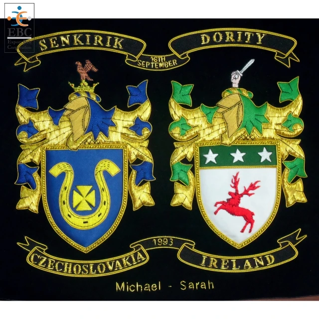
Coat of Arms | Family Crest | Silk thread and silver bullion wire embroidery Family Crest 