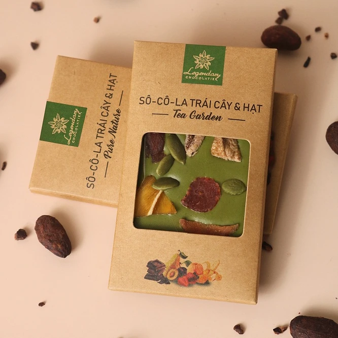 High quality chocolate bars TEA MATCHA dried fruits and nuts chocolate made in Viet Nam free samples green and blacks chocolate
