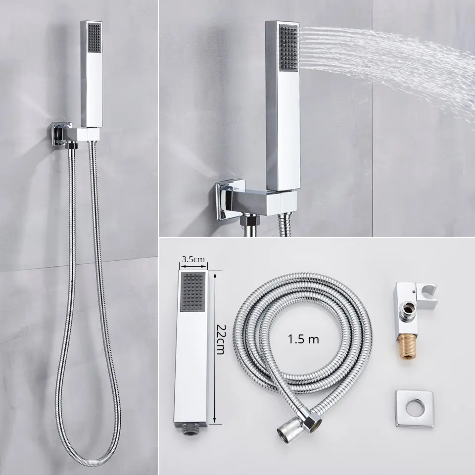 brass luxury square chrome thermostatic concealed shower system faucets set Rainfall bathroom Wall Mounted bath & shower faucets