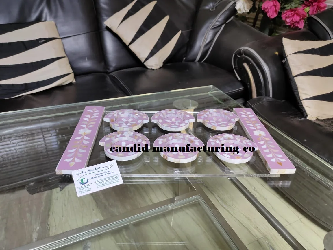Luxury Acrylic Mother of Pearl Tray with Wood Half Platter Coasters/Plates for Food Occasions