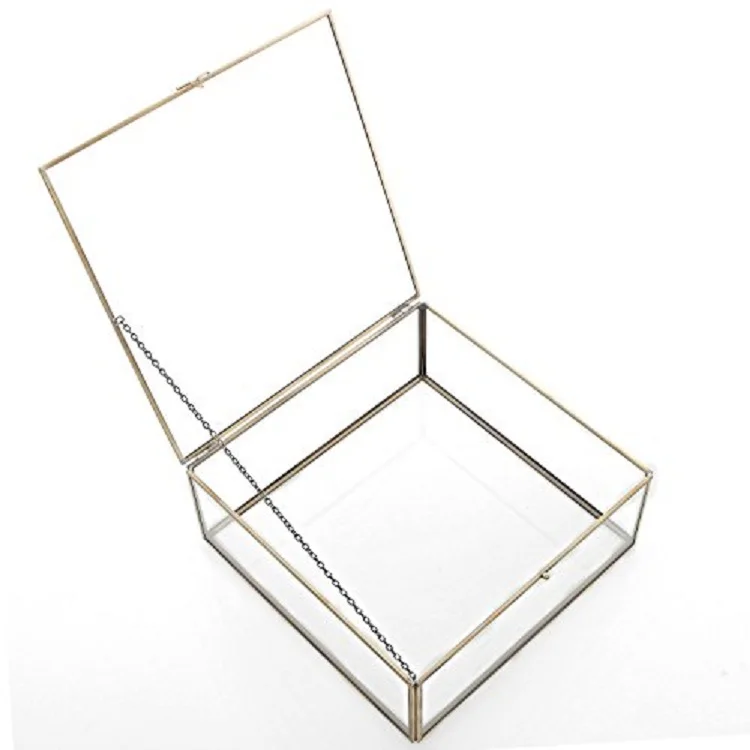 
 Прозрачная стеклянная коробка, прямоугольный и латунный золотой зеркальный лоток, безделушка, Упаковочная стеклянная коробка  