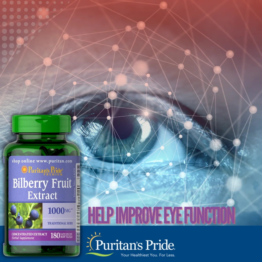 Wholesale Puritans Pride Bilberry 1000 mg180 Softgels Antioxidant Flavonoids USA Made International Supplements Distributor