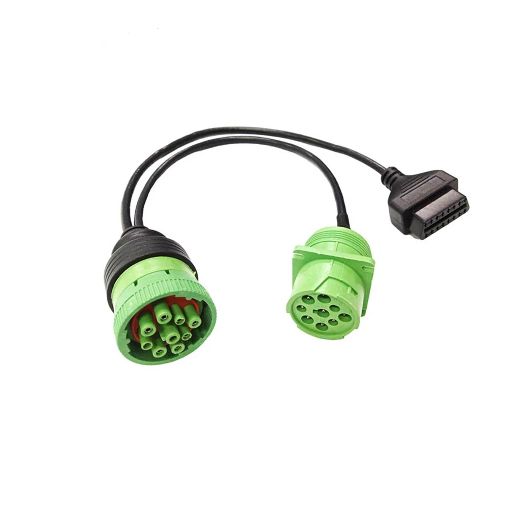 
9 Pin Green Deutsch J1939 Type 2 to Obd2 Adapter Y Cable 40pcs Pack 