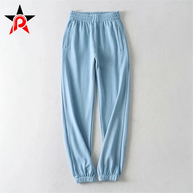 High Quality French Terry Women Casual Elastic Bottom Joggers Pants High Waist Drawstring Pleated Women Sweatpants