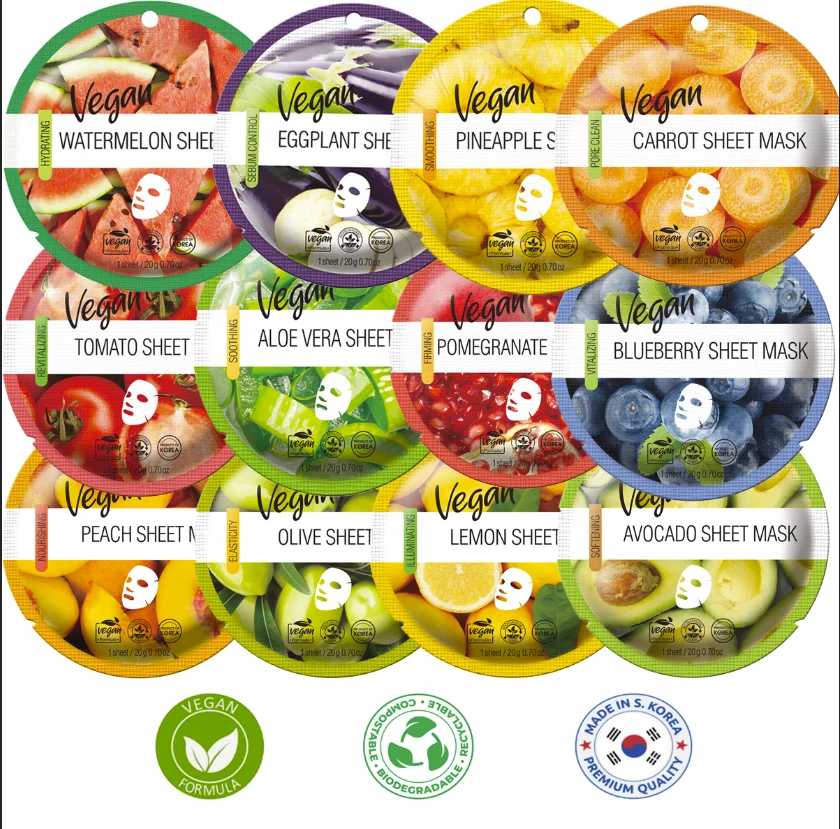 Made in Korea Vegan Cruelty Free Fruit Sheet Facial Mask Organic skincare eco-friendly degradable fabric sheet