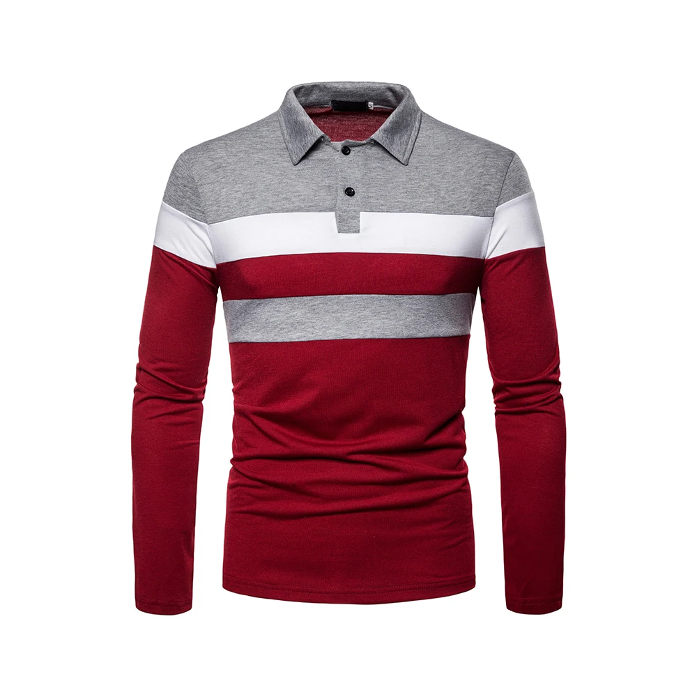 
Mens casual stripe POLO shirt long sleeve 