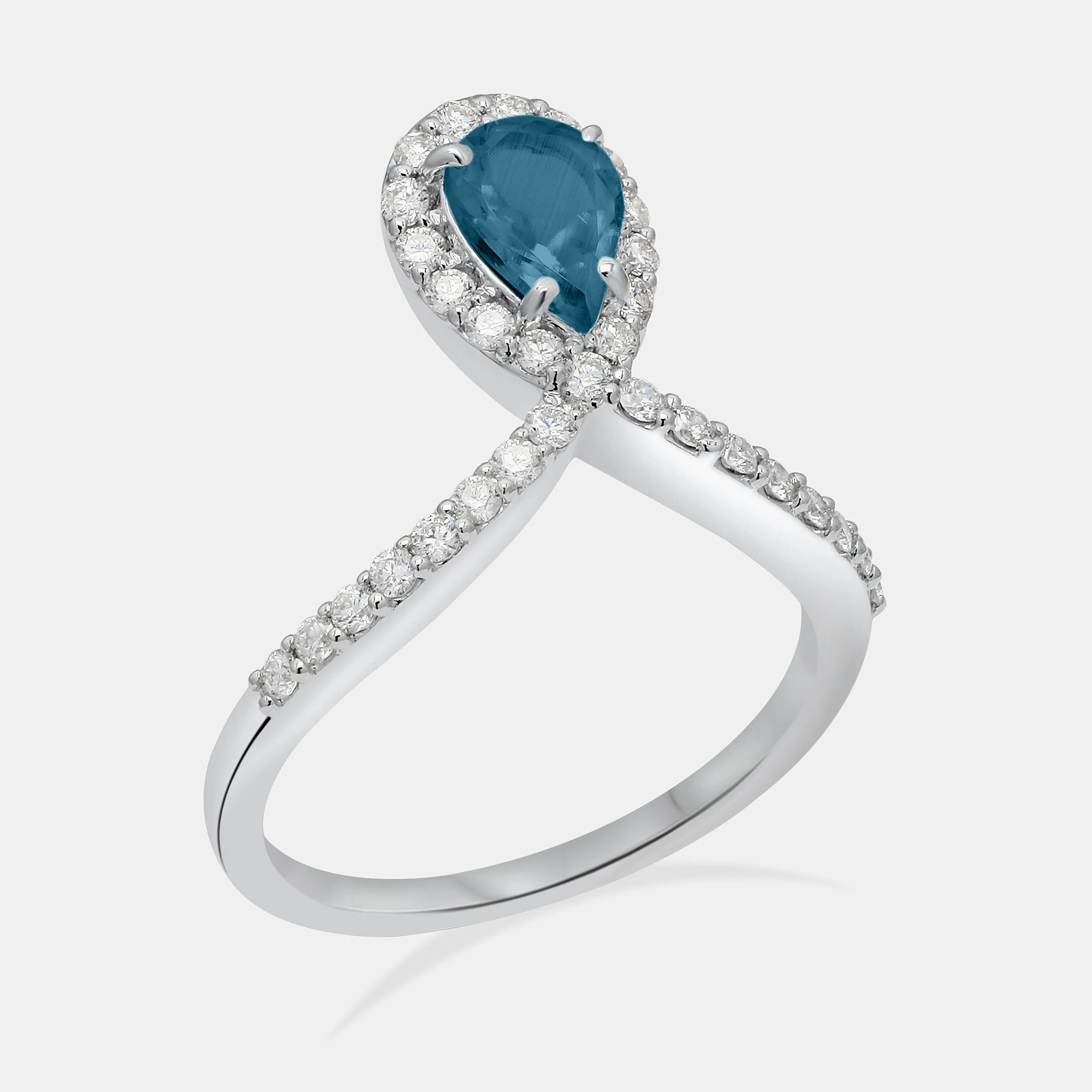 
Natural London Blue Topaz Diamond Pear Gemstone Ring 14k Gold Diamond London Blue Topaz Ring 