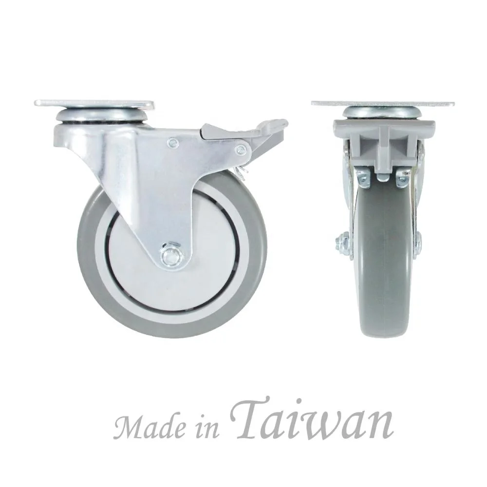 CCE Caster  5 Inch Rubber Swivel Plate Caster Wheels With Brakes