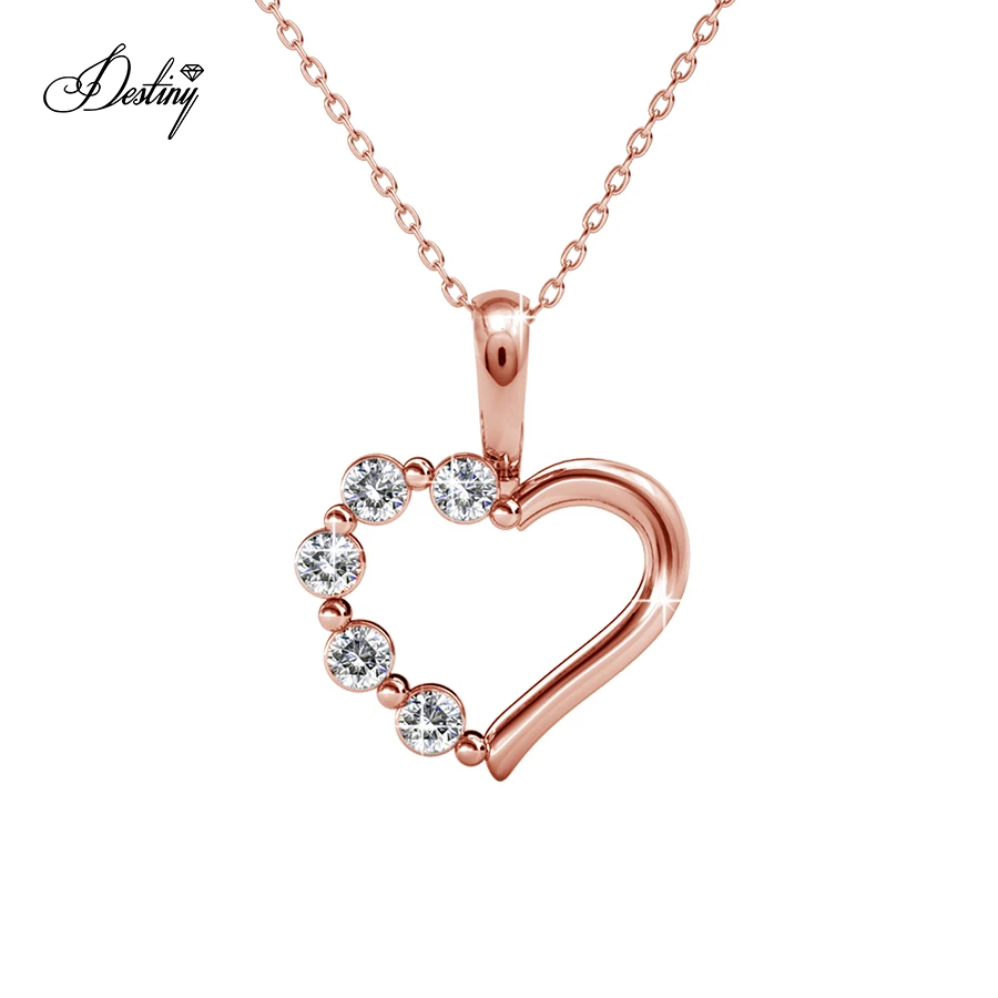 Premium Austrian Crystal Jewelry Sterling Silver / Brass Trendy Love Heart Design Pendant Necklace Destiny Jewellery