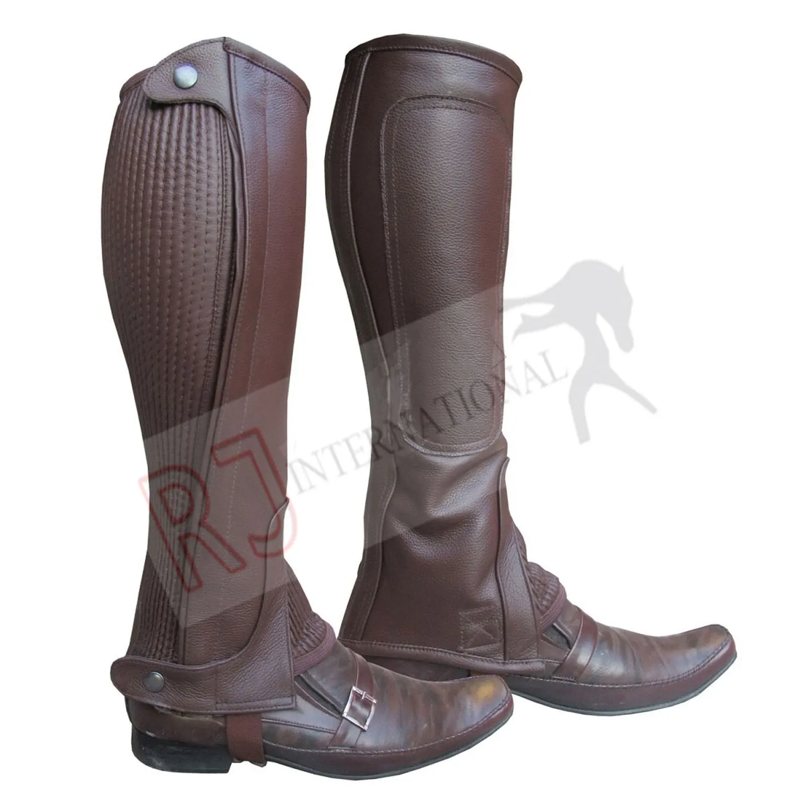 ADULTS HORSE RIDING PREMIUM QUALITY LEATHER   BLACK BROWN HALF CHAPS GLOVES S - XL By Riaz Jamal Intel