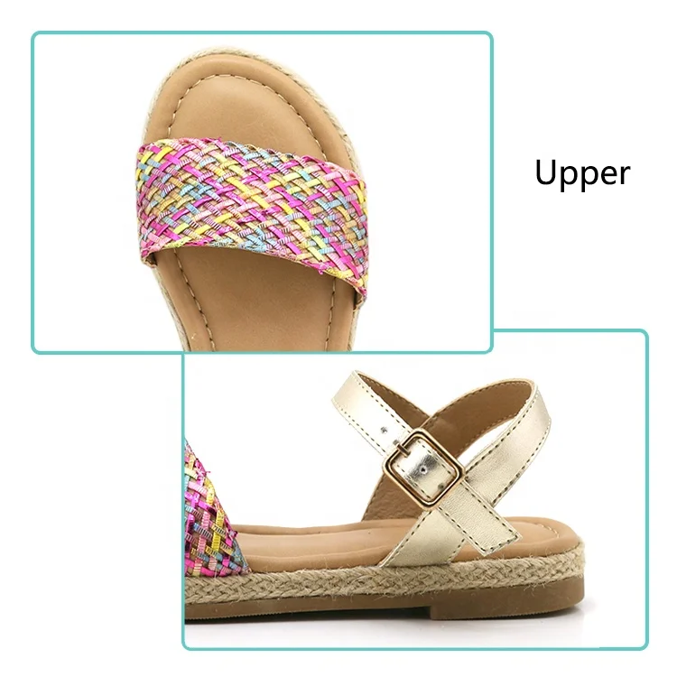 Золотые с красочным плетеным ремешком, Детские дизайнерские новые модные детские сандалии-Эспадрильи на плоской подошве