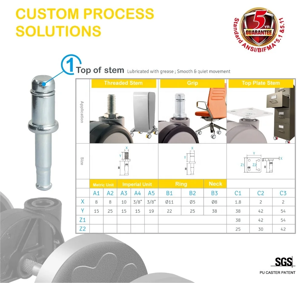 65mm Polyurethane furniture casters and wheels