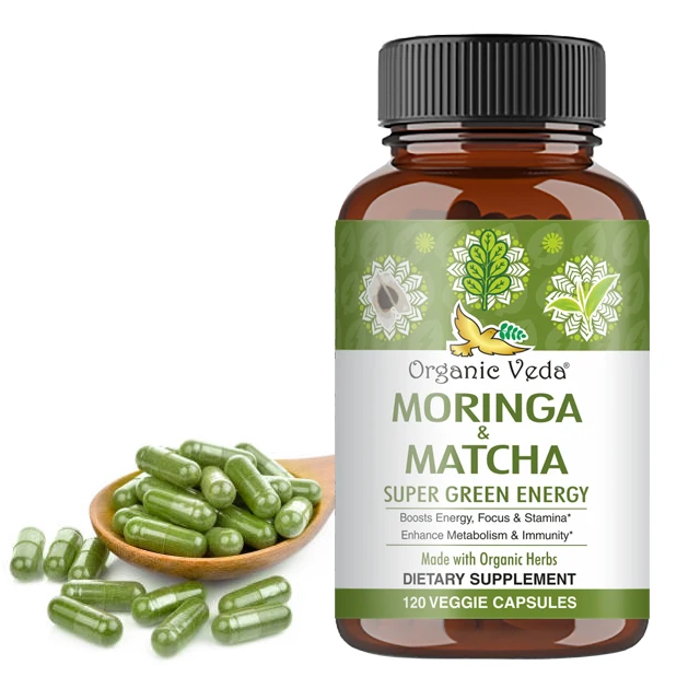 Factory direct sale bulk organic moringa capsules with matcha green tea metabolism and immunity booster dietary supplement