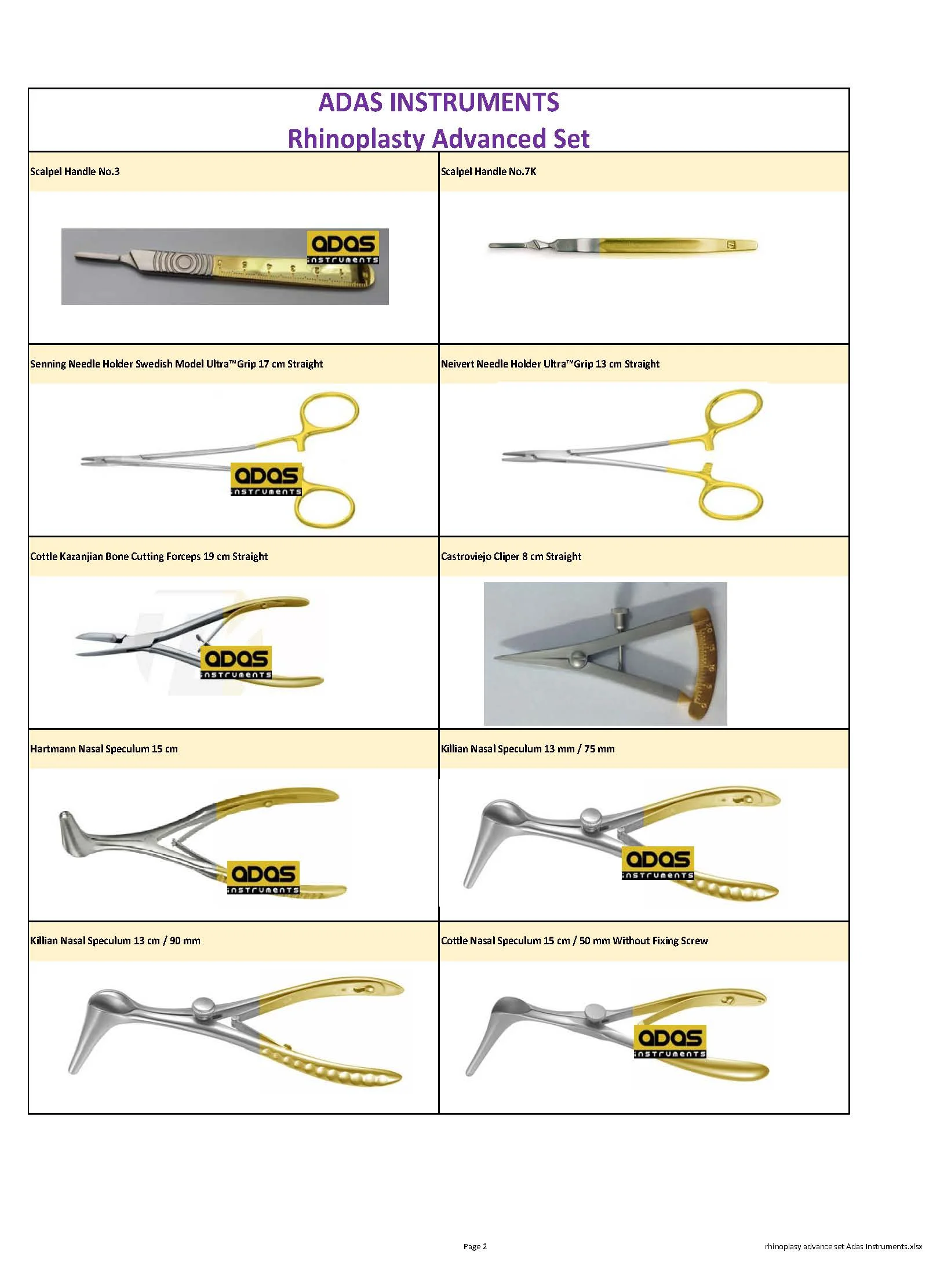 Rhinoplasty instruments Advance set for rhinoplasty nose job set