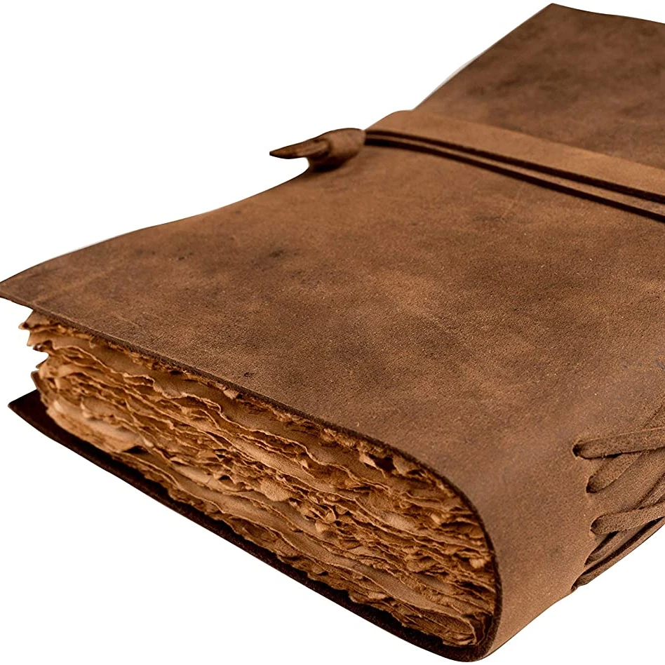 Handmade Antique Deckle Edge Paper - Leather Sketchbook - Book of Shadows Journal - Thick Journal - Vintage Journal