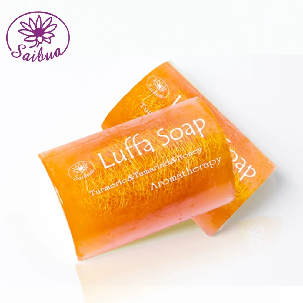 Handmade Soap Wholesale OEM Turmeric Tamarind and Honey Loofah Body Soap Bar, Turmeric Herbal Soap, Thailand Toilet Soap