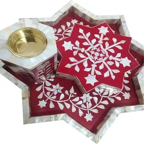 
Mother Of Pearl Inlay bakhoor burner set , tray , box and burner 