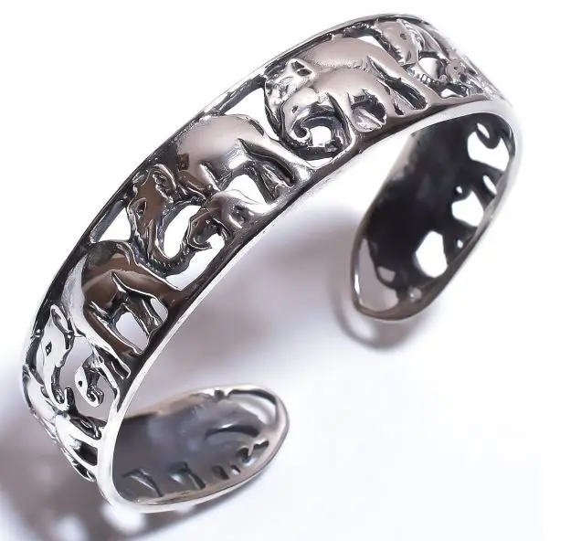 High Quality Traditional Elephant Design Rajasthani Plain Solid 925 Sterling Silver Handmade Bangle Jewelry