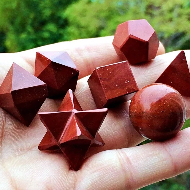 Platonic Solids 7-piece Red Jasper healing crystal sacred geometry set/Wholesaler Of Geometry Set/Chakra Stone