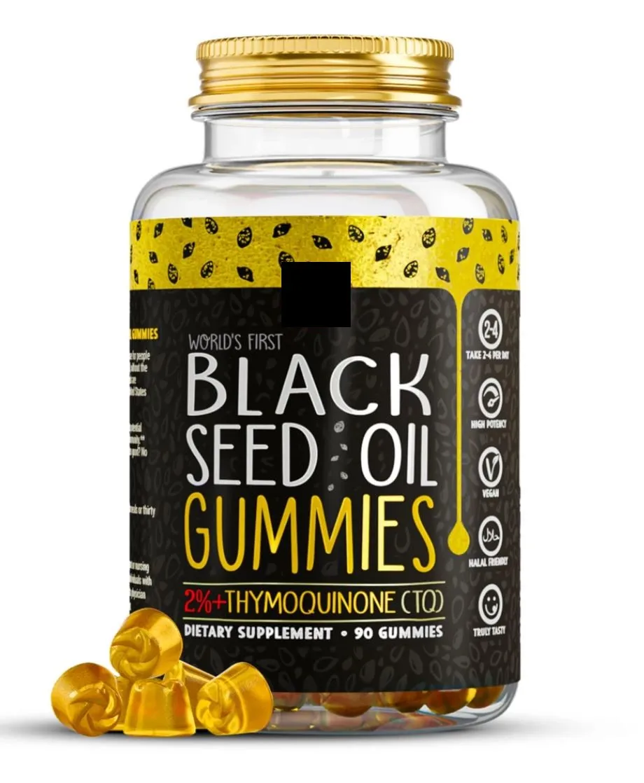 Black Seed Oil Gummies Herbal Supplements Vitamins Vegan Friendly Aids in Digestion and Metabolism Nourishes Skin Hair and Nails