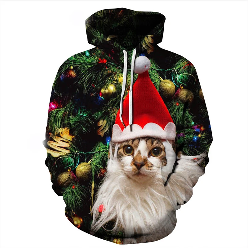 party clothing Christmas hat Sheep alpaca printing lover crewneck sweatshirt Christmas gifts winter wear custom hoodies