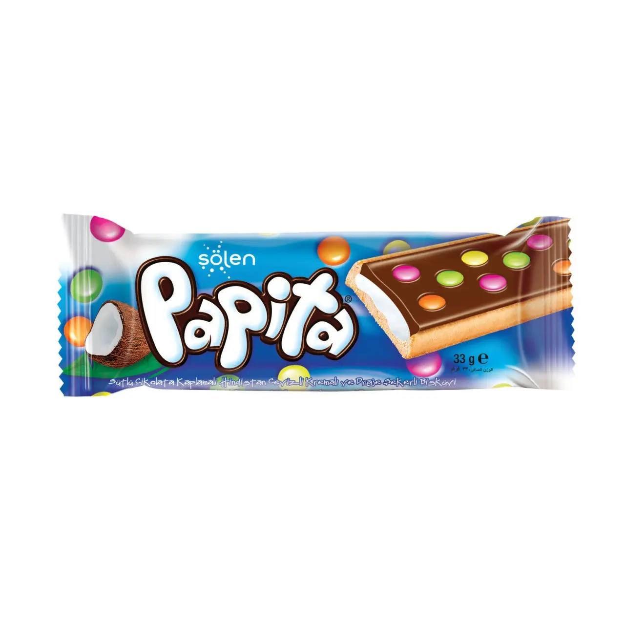 
HALAL SOLEN PAPITA CHOCOLATE 33G. WITH DRAGEE CANDIES 