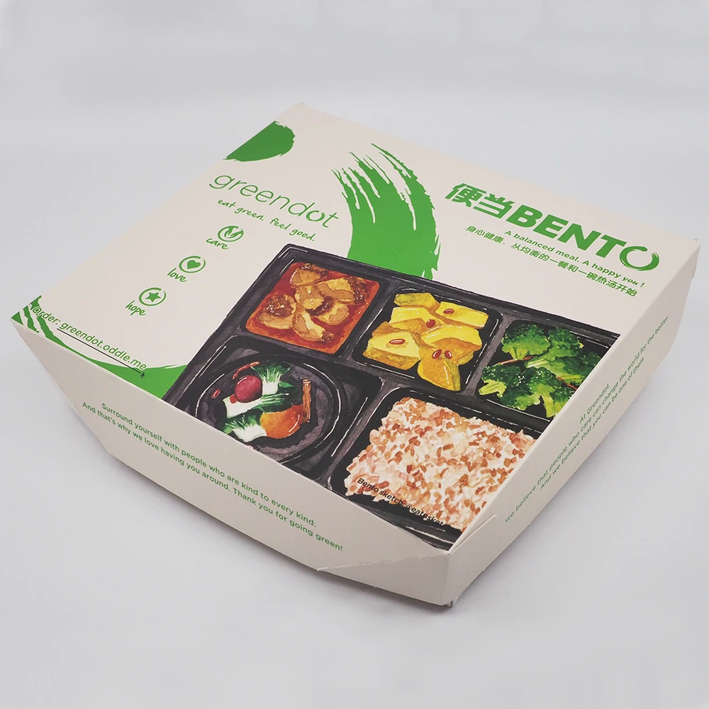  Индивидуальная картонная упаковка для пищевых продуктов матовая ламинированная биоразлагаемая прямоугольная коробка завтрака с разделителем