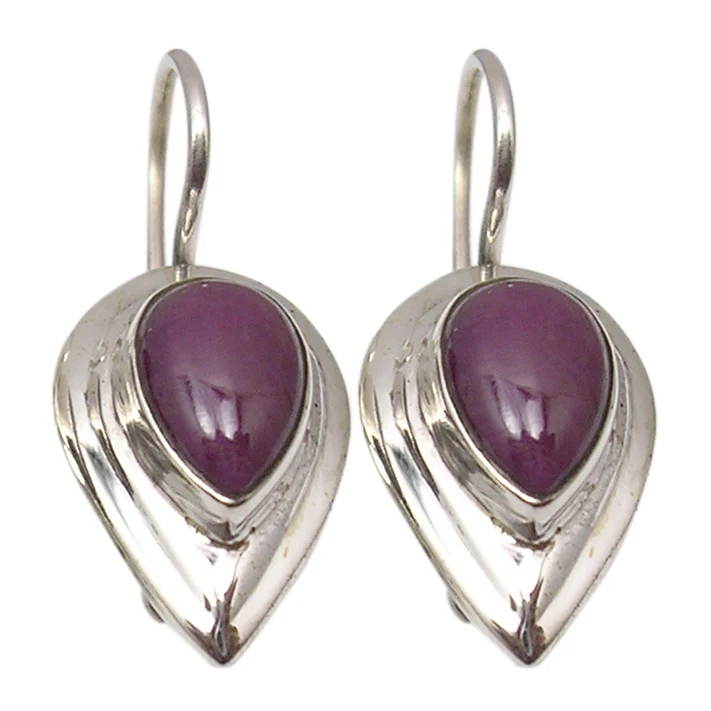 
925 Solid Silver NATURAL DROP RUBY Beautiful UNUSUAL Dangle Earrings 1